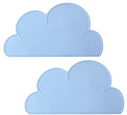 Silikon Platzset, Platzdeckchen Wolke, YOCZOX 2Pcs Kinder Platzset rutschfest, Baby Untersetzer, Kinder Tischset Wolke, Silikon Tischunterlage, Cloud Tisch Matte Kinder, BPA frei, 48x27x0.3cm hellblau