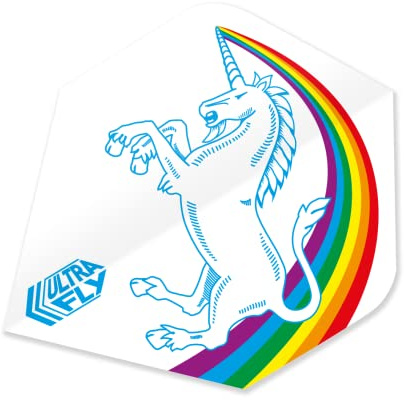 Unicorn Ultrafly Dart-Flights, Regenbogen-Einhorn-Design, Ultra-strapazierfähiges 100-Mikron-Polyester PET, Plus- oder Xtra-Form