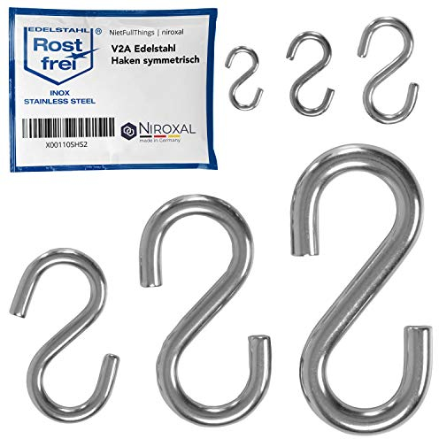 NietFullThings Symmetrischer S Haken Edelstahl aus V2A S-Haken Durchmesser 5mm Stärke 40mm Länge Metallhaken zum Aufhängen Edelstahl Haken zum einhängen dekorieren
