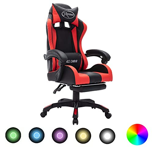vidaXL Gaming Stuhl mit RGB LED-Leuchten Fußstütze Höhenverstellbar Chefsessel Bürostuhl Drehstuhl Schreibtischstuhl Sportsitz Racing Rot Schwarz Kunstleder