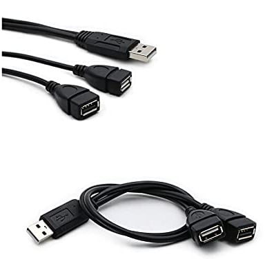 Rpanle USB 2,0 Un Macho A 2 USB Doble Hembra Jack Y Splitter Hub Cable Adaptador De Alimentación, USB 2.0 1 a 2 Y Splitter Cable (Solo un Lado para Cargar) - Negro