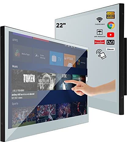 Soulaca 22inch Touchscreen Smart LED Mirror TV for Bathroom,1080P Waterpoof with Wi-Fi and Bluetooth, Integrated with Speaker Android 14.0 System