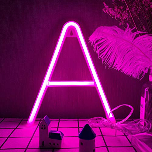 LED Neon-Brief-Beleuchtung Rosa LED Neon Wort Zeichen Neon Buchstaben Alphabet Neonzeichen Kunst Lichter Batterie/USB operierte Neonwörter Wandleuchten Licht Home Raum Hochzeit Geburtstagsfeier Wei