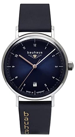 Bauhaus Damenuhr mit Lederband Quarz Datum 36 MM Blau/Blau 2141-3