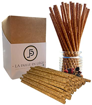 La paille en liège - Longueur 23cm Boîtes 250 pc - Papier biodégradable HAUTE RESISTANCE -Pailles jetables et écologiques - adapté Cocktails et Jus Résiste dans l'alcool - Made in France