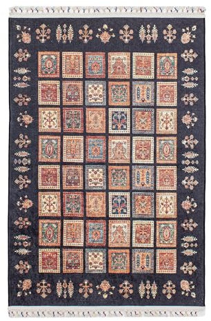 Lifetex.eu Teppich Samarkand Felder Print ca. 120 x 180 cm Schwarz maschinell hergestellt Polyester mit Viskose (Kunstseide) Modern hochwertiger Teppich