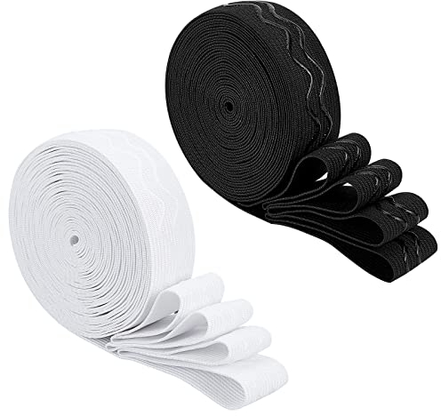 NBEADS 2 Rollen 6 Yards/Rolle Weiß Schwarz Gummibänder Spule, 25 mm Flach Mit Wellenmuster Rutschfeste Elastische Gummibänder Aus Silikon Dehnbare Gummibänder Für Nähprojekte