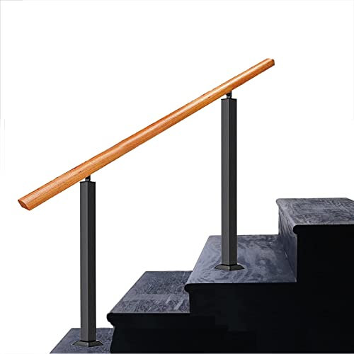 ZYFC Handlauf für Außentreppen, Passend für 1 Oder 3 Stufen Außen Treppengeländer, Handläufe aus Gusseisen und Massivholz, Flexibler Geländer Treppe, Treppenhandlauf für Betonstufen Oder Holztreppen