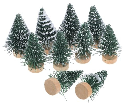 BESPORTBLE Mini-Weihnachtsbäume, klein, Sisal, Flaschenbürste, Bäume mit Holzsockel, Bäume für Weihnachten, Tischdekoration, Weihnachtsschmuck, 10 Stück