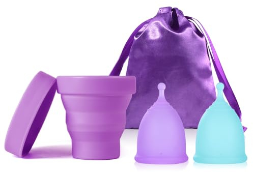 Ginalaia Small Menstrual Cup with Collapsible Storage Cup, Leak-Proof Design with Medical Grade Silicone Period Cups Reusable Comfortably use for 12 Hours(S+XS)
