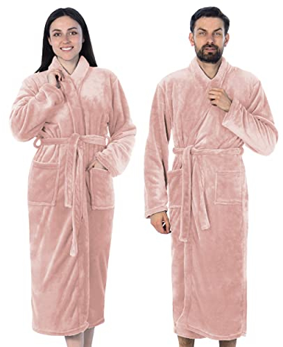 Gräfenstayn® Damen & Herren Kuschelfleece Bademantel ohne Kapuze mit Öko-Tex Standard 100 in Größe S-XXXL (XL, Rosa)