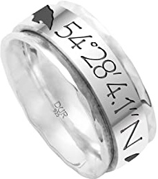 DUR Schmuck Exclusiver Unisex Ring Koordinaten FEHMARN Silber 925/- (R5453)