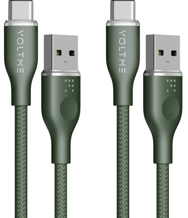VOLTME USB C Kabel, [2 Stück 1m] 60W Nylon Schnellladekabel, USB A auf Typ C Datenkabel Ladekabel Kompatibel mit iPhone Serie iPad Air MacBook Samsung Galaxy S24 Ultra Huawei Xiaomi etc, Grün