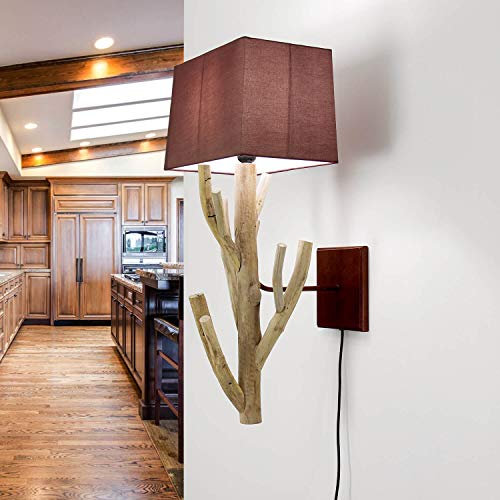 Licht-Erlebnisse Wandleuchte mit Schalter Treibholz Stoff H: 65 cm E27 Natur Rot Handarbeit Unikat Schwemmholz Wandlampe Flur Wohnzimmer