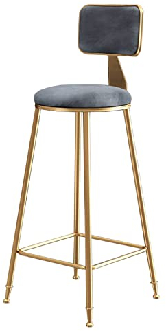 Barhocker aus Metall, moderner Stuhl mit Rückenlehne, Samtsitz, Stuhl mit goldenem Rahmen und geräuscharmer rutschfester Unterlage, Barhocker für Küchentheke, Restaurant (Farbe: Grau) Interesting