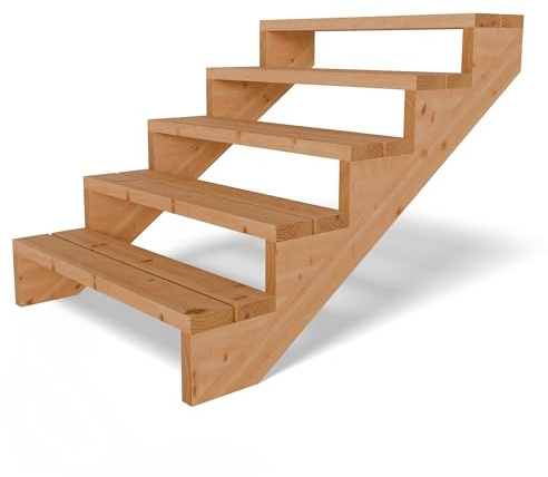 Gartenwelt Riegelsberger Terrassentreppe 5 Stufen Breite 95 cm Höhe 89 cm | Außentreppe aus Lärche natur für Terrasse & Garten | Komplett-Set mit Wangen, Bohlen & Edelstahlschrauben