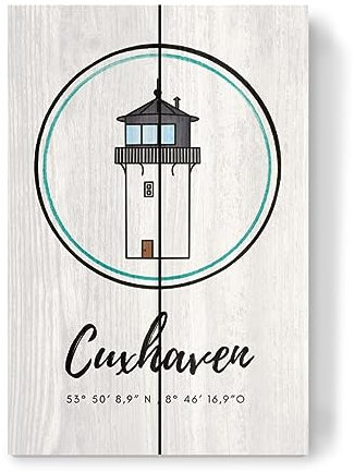 artboxONE Holzbild 30x20 cm Städte Leuchtturm Cuxhaven Dicke Berta von Künstler JulimaltdieWelt