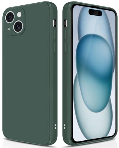 GiiYoon Cover per iPhone 15 Custodia in Silicone, Custodia Antiurto Case Sottile in Silicone TPU con Strato Interno in Fibra e Protezione della Fotocamera, Verde