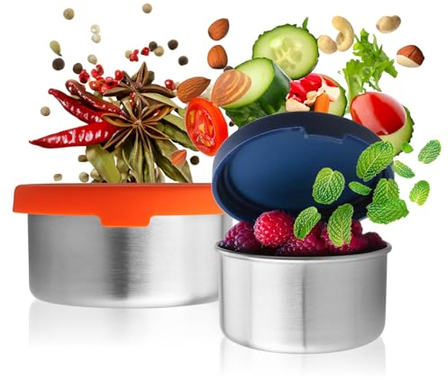 Robin Goods® 4-teiliges Dosen-Set aus Edelstahl mit Silikon-Deckel - kleine Schalen in 2 Größen - multifunktionale Metalldosen - Dip-Schalen - auslaufsichere Vorratsdosen (2 Stück - klein)