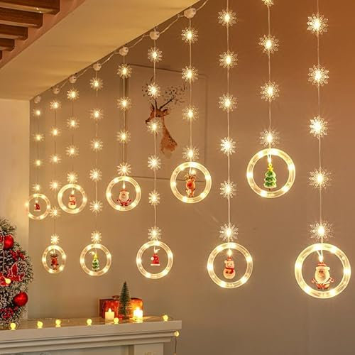 Devan Christmas Lights,3M LED String Lights with Hooks，Snowflake LED Christmas String Light Hanging Fairy Lights for Bedroom Wall Party Outdoor, Warm White USB. (Ring Shape)