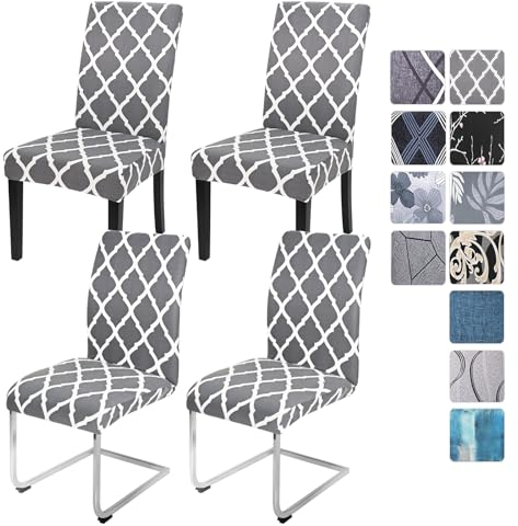 Alishomtll Stretch Stuhlhussen 4er/6er Set Grau Stuhlbezug Schwingstuhl Elastische Esszimmer Stuhlhussen Abnehmbarer Waschbarer Stühle Schutz für Küche Restaurant Hotel Bankett (Grau Gitter, 4 Stück)