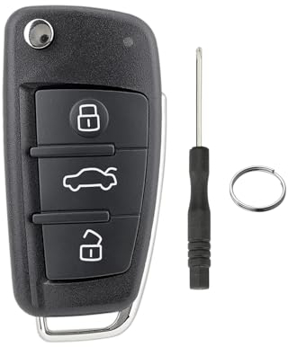 3 Tasten Autoschlüssel Hülle Geeignet für Audi 2006-2013 Audi A3 A4 A6 Q7 TT Ersatzschlüssel mit Klinge und Schraubendreher und Schlüsselring