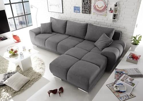 ChillMe Corner Sofa Bed 'DALLAS' - with storage and FREE assembly (Right, Grey)