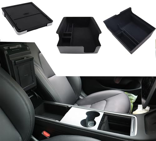 HISports 3-Piece Modern, Minimalist Black Center Console Storage Tray, Compatible with Tesla Model 3 & Model Y 2021-2024, Car Accessory