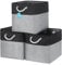 OrganiHaus 33x33 Cube Storage Bins Set of 3, Fabric Cube Baskets for Storage Shelves, Foldable Storage Cubes for Kallax Organizer Cube Bins w Rope Handles, Cubby Bins for Nursery Decor -Grey/Black
