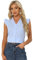 Allegra K Chemise à Carreaux Femme Haut Vintage Classique Manches Capes Blouse à Volants Chemisier Col en V d'Été Bleu XS