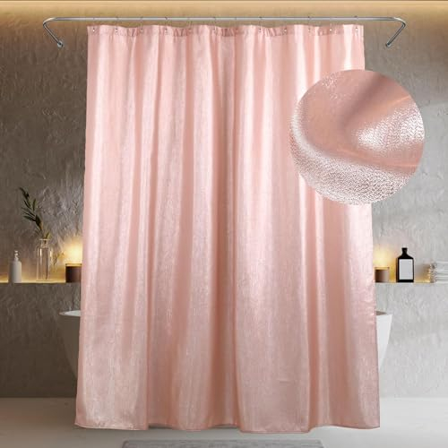 Popkozzi Rideau de Douche Rose: Tissu Scintillant Salle de Bains Rideau de Douche Décoratif - Anti-Moisissure Hydrofuge Lavable Luxe Élégant Brillant Métallique Rideau de Douche - 183 x 200 cm