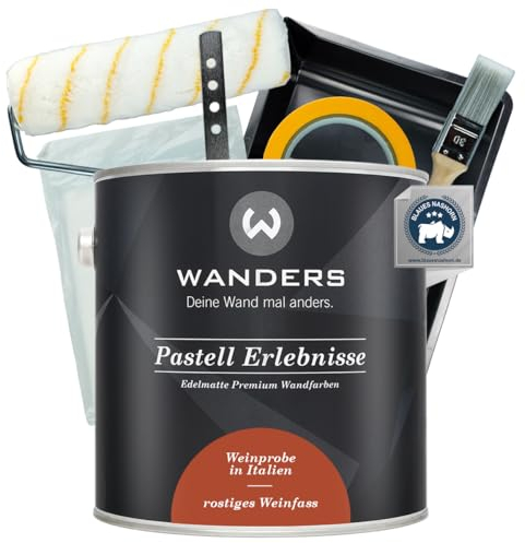 Wanders Pastell Erlebnisse Wandfarbe 2,5L (rostiges Weinfass, Rot) inkl. Streichset Basic – Premium Kreidefarbe, Leichte Anwendung, Hochdeckend, Ultramatt, Perfekt für Heim-DIY