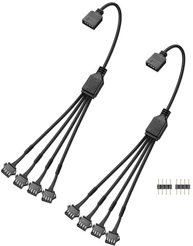 GINTOOYUN 2 PCS 1 to 4 ARGB Splitter Cable 12V 4-Pin Female to Four SM 4-Pin Female Addressable RGB Splitter Cable for LED Light Strips,12V ARGB Fans,Computer Cases,etc(11.8Inch)(Style 11)
