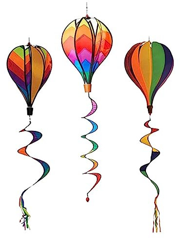 OFFSCH 3Pcs Hot Air Balloon Wind Spinners Decorative Windmills for Garden Outdoor Decor Vibrant Twisting Decorations