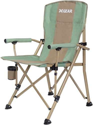 XGEAR Adjustable Camping Chair with Hard Armrests 136kg Capacity-lightweight Portable Folding Chair with Cup Holder, Side Pockets & Carry Bag - Perfect for Beach, Garden, Hiking, Fishing, BBQ