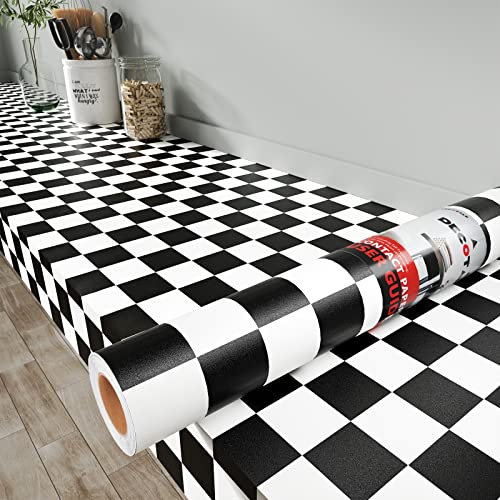Decotalk Papier peint à carreaux noir et blanc, 76,2 x 508 cm, papier peint à carreaux pour mur – Papier contact noir et blanc pour armoires et tiroirs – Papier peint à carreaux amovible