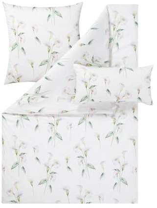 ESTELLA Satin de Luxe Bettwäsche Calla grün 1 Bettbezug 155 x 220 cm + je 1 Kissenbezug 80 x 80 cm + 40 x 80 cm