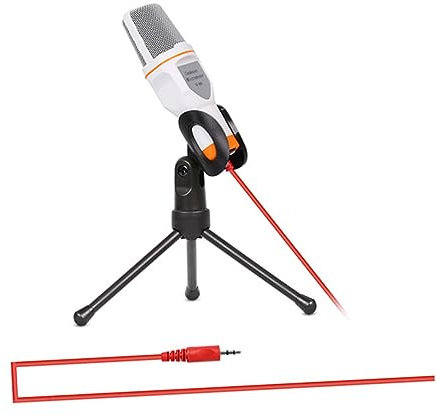 Mikinona Micrófono De Condensador con Soporte para y Karaoke Play Compatible con Pc y Laptop Blanco