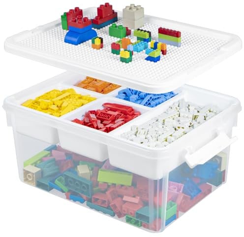 Creahaus 16L Organizers and lego storage Box with Removable Tray and lego building tray kids storage boxes Craft Box for Lego Art, Playdoh, Tool, Craft, Toy(Clear)