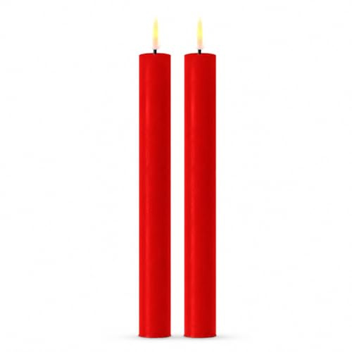 ReWu Deluxe Homeart LED Kerze, Indoor LED-Kerze mit Realistischer Flamme auf einem Echtwachsspiegel, Warmweißes Licht - Rot Stabkerze 24 cm