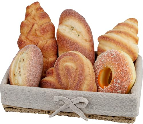 Funzhan Lot de 6 rouleaux de pain artificiels pour décoration de pain - Sésame - Noix de coco - Réaliste - Pâtisserie maison
