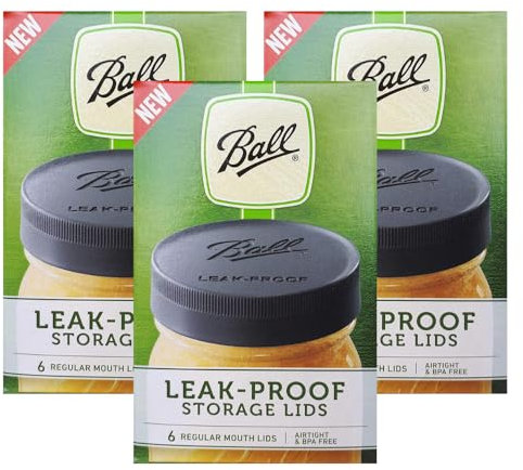 Ball Regular Mouth Leak-Proof Plastic Lids for Glass Mason Jars, Used for Canning, Pickling, Juice, Jam, Jelly 6-Count, Pack of 3 (18-Lids Total)