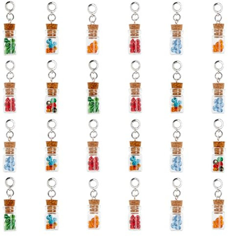 Hobbspring 30 dijes de botella de deseos, cuentas de cristal coloridas, colgantes europeos para collares, pulseras, pendientes, llaveros, joyería, Aleación y cristal