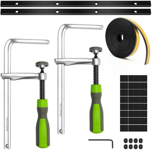 AHIER - Kit di accessori per sega a binario, 94 pezzi, include 2 morsetti per sega a binario, 2 connettori per guida con 8 viti, chiave a brugola e striscia antischegge da 497,8 cm, 80 cuscinetti in