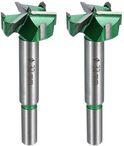 sourcing map 2pcs Forstner Drill Bits 1-1/4 (32mm) Carbide Upgraded 3 Flutes Wood Hinge Drill Bits Opener Cutter for Hole Drilling Woodworking, Green