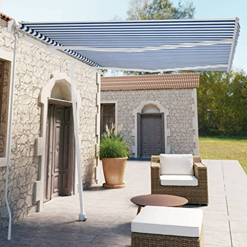 Lawn & Garden - Tenda da sole autoportante manuale, retrattile, 350 x 250 cm, colore: Blu/Bianco