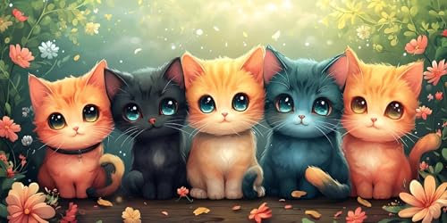5D Diamond Painting Groß Cartoon Cat , Diamant Painting Bilder Kit für Kinder Erwachsene, DIY Crystal Strass Stickerei Diamant Painting Kit, Diamond Painting Zubehör, Für Wall Dekor 90x180 cm L-232