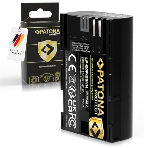 PATONA Protect LP-E6P/E6NH Battery, 2000mAh 14.4Wh 6A 8k Enabled Replacement Battery for Canon LP-E6NH LP-E6N LP-E6 Compatible with EOS R5 Mark II R5C R6 R6II R7 5D Mark II III IV 6D 7D 60D 70D 80D