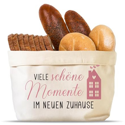 ZJKUBOIS Brotkorb aus Stoff, Geschenk zum Einzug oder Auszug, Brötchenkorb mit Viele schöne Momente IM NEUEN ZUHAUSE, Einzugsgeschenke Neue Wohnung (Viele schöne Momente IM NEUEN ZUHAUSE)