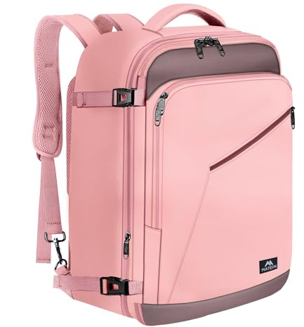 MATEIN Sac à Dos Voyage Cabine Avion 40L Air France Lufthansa, Rose Gris | 40x30x20, Extensible Sac a Dos 30L, Imperméable Bagage a Main Femme Homme pour Scolaires Loisirs Travail